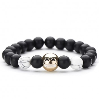 Trendy White Black Natural Stone Emoji Strand Bracelet amp; Bangle For Women Simple Adjustable Gold Color Face Bracelets Jewelry