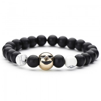 Trendy White Black Natural Stone Emoji Strand Bracelet amp; Bangle For Women Simple Adjustable Gold Color Face Bracelets Jewelry