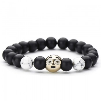 Trendy White Black Natural Stone Emoji Strand Bracelet amp; Bangle For Women Simple Adjustable Gold Color Face Bracelets Jewelry