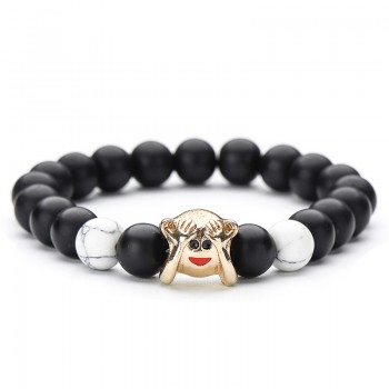 Trendy White Black Natural Stone Emoji Strand Bracelet amp; Bangle For Women Simple Adjustable Gold Color Face Bracelets Jewelry