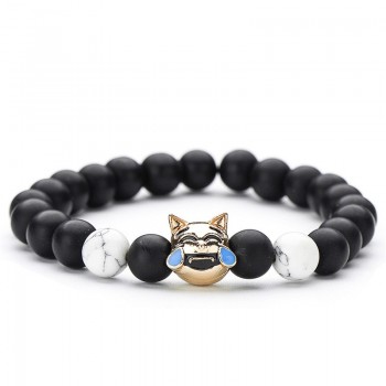 Trendy White Black Natural Stone Emoji Strand Bracelet amp; Bangle For Women Simple Adjustable Gold Color Face Bracelets Jewelry