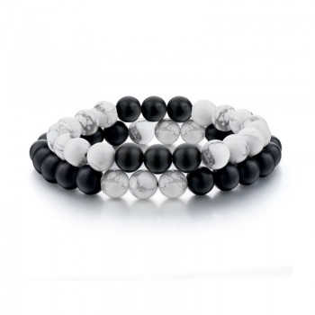 Fashion Black White Natural Stone Distance Beads Bracelet Charm Men Bracelets Boy Yoga Wristband Jewelry Gift For Women Lover