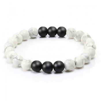 Fashion Black White Natural Stone Distance Beads Bracelet Charm Men Bracelets Boy Yoga Wristband Jewelry Gift For Women Lover