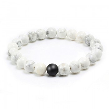 Fashion Black White Natural Stone Distance Beads Bracelet Charm Men Bracelets Boy Yoga Wristband Jewelry Gift For Women Lover