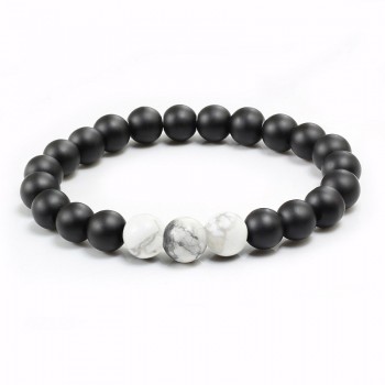 Fashion Black White Natural Stone Distance Beads Bracelet Charm Men Bracelets Boy Yoga Wristband Jewelry Gift For Women Lover