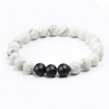 Fashion Black White Natural Stone Distance Beads Bracelet Charm Men Bracelets Boy Yoga Wristband Jewelry Gift For Women Lover