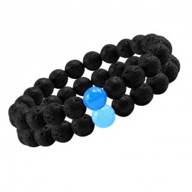 New 8MM Chalcedony Yoga Charm Strand Bracelet Men Black Lava Rock Volcanic Energy Stone Beads Buddha Bracelets for Women Jewelry