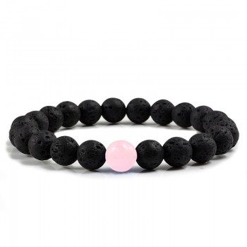 New 8MM Chalcedony Yoga Charm Strand Bracelet Men Black Lava Rock Volcanic Energy Stone Beads Buddha Bracelets for Women Jewelry