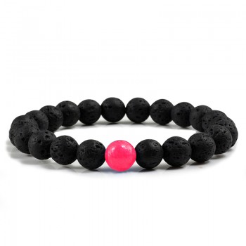 New 8MM Chalcedony Yoga Charm Strand Bracelet Men Black Lava Rock Volcanic Energy Stone Beads Buddha Bracelets for Women Jewelry