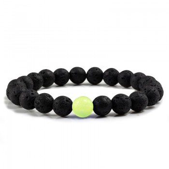New 8MM Chalcedony Yoga Charm Strand Bracelet Men Black Lava Rock Volcanic Energy Stone Beads Buddha Bracelets for Women Jewelry