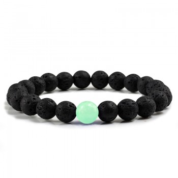 New 8MM Chalcedony Yoga Charm Strand Bracelet Men Black Lava Rock Volcanic Energy Stone Beads Buddha Bracelets for Women Jewelry