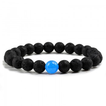 New 8MM Chalcedony Yoga Charm Strand Bracelet Men Black Lava Rock Volcanic Energy Stone Beads Buddha Bracelets for Women Jewelry