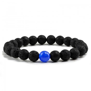 New 8MM Chalcedony Yoga Charm Strand Bracelet Men Black Lava Rock Volcanic Energy Stone Beads Buddha Bracelets for Women Jewelry
