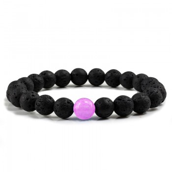 New 8MM Chalcedony Yoga Charm Strand Bracelet Men Black Lava Rock Volcanic Energy Stone Beads Buddha Bracelets for Women Jewelry