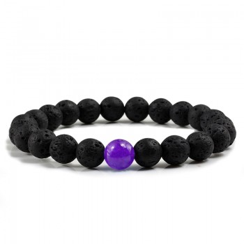 New 8MM Chalcedony Yoga Charm Strand Bracelet Men Black Lava Rock Volcanic Energy Stone Beads Buddha Bracelets for Women Jewelry