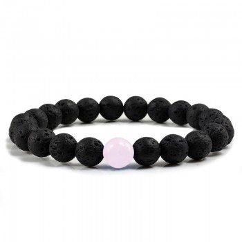 New 8MM Chalcedony Yoga Charm Strand Bracelet Men Black Lava Rock Volcanic Energy Stone Beads Buddha Bracelets for Women Jewelry