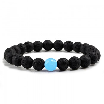 New 8MM Chalcedony Yoga Charm Strand Bracelet Men Black Lava Rock Volcanic Energy Stone Beads Buddha Bracelets for Women Jewelry
