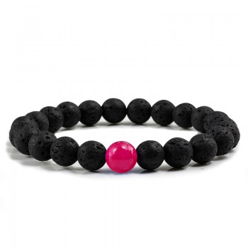 New 8MM Chalcedony Yoga Charm Strand Bracelet Men Black Lava Rock Volcanic Energy Stone Beads Buddha Bracelets for Women Jewelry