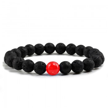 New 8MM Chalcedony Yoga Charm Strand Bracelet Men Black Lava Rock Volcanic Energy Stone Beads Buddha Bracelets for Women Jewelry