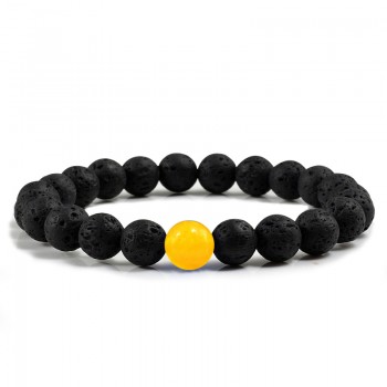 New 8MM Chalcedony Yoga Charm Strand Bracelet Men Black Lava Rock Volcanic Energy Stone Beads Buddha Bracelets for Women Jewelry