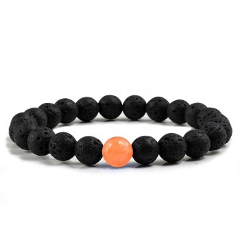 New 8MM Chalcedony Yoga Charm Strand Bracelet Men Black Lava Rock Volcanic Energy Stone Beads Buddha Bracelets for Women Jewelry