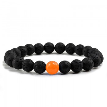 New 8MM Chalcedony Yoga Charm Strand Bracelet Men Black Lava Rock Volcanic Energy Stone Beads Buddha Bracelets for Women Jewelry