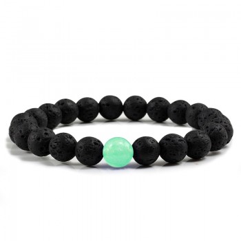 New 8MM Chalcedony Yoga Charm Strand Bracelet Men Black Lava Rock Volcanic Energy Stone Beads Buddha Bracelets for Women Jewelry