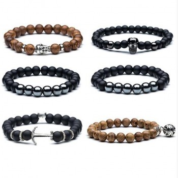 2018 Bead Mens bracelet New natural stoneamp;wood head bead bracelet for menamp;women Buddha Skull Bell Shambhala Elastic bracelets