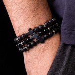 Black Nature Stone Lava Stone Bead Cross Charm Bracelets Bangles For Men Male Buddha Strand Bracelet Jewelry Accessories on Hand