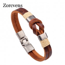 ZORCVENS Retro Men Genuine Leather Bracelet Men Jewelry Accessories Male Leather Charm Bracelet