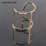 New  Punk Designer Gold Silver Color Alloy Simple Hollow Out Wide Abstract Cuff Bracelet Bangle Costume Jewelry For Women B407