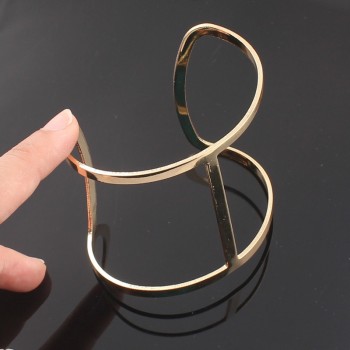 New  Punk Designer Gold Silver Color Alloy Simple Hollow Out Wide Abstract Cuff Bracelet Bangle Costume Jewelry For Women B407