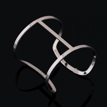 New  Punk Designer Gold Silver Color Alloy Simple Hollow Out Wide Abstract Cuff Bracelet Bangle Costume Jewelry For Women B407