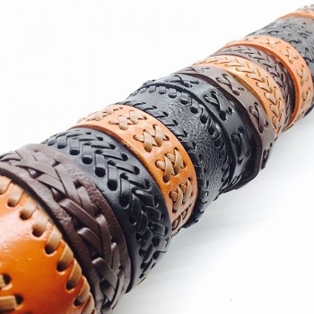 Wholesale 20pcs leather bracelet men cuff Genuine wristband women unisex Black Brown handmade braid Wide Fashion bangle jewelry