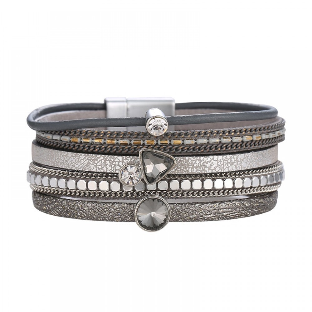 ZG 2018 Women Leather Crystal Bracelet Top Quality Wholesale Jewelry for Women