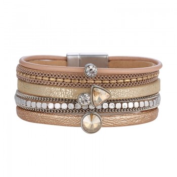 ZG 2018 Women Leather Crystal Bracelet Top Quality Wholesale Jewelry for Women