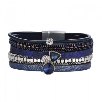 ZG 2018 Women Leather Crystal Bracelet Top Quality Wholesale Jewelry for Women
