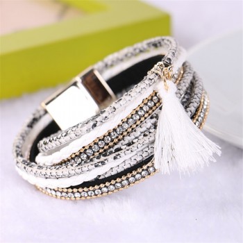 MKENDN Hot Sale 10 Colors Women tassel Multilayer Leather bracelet Wide Magnetic bracelets amp; bangles Fashion Jewelry