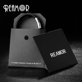 REAMOR 316L Stainless Steel Double Link Mask Charms Cuff Bracelets Bangles 12mm Braided Leather Men Bracelets Luxury Jewelry