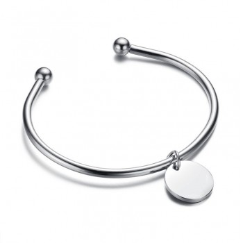 Vnox Round Charm Personalize Women Jewelry Free Engraving Lady Cuff Bangle Silver Gold Color Stainless Steel Female Bracelets