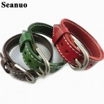 Seanuo 26CM Unisex Men Leather Belt Bracelets amp; Bangles Adjustable Women Real Leather Wrist cuff Buckle Bracelet Punk Jewelry