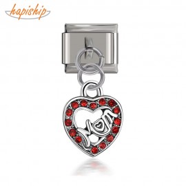 Hapiship 2019 New Original Daisy Heart Mom Red Rhinestone Italian Charm Fit 9mm Bracelet Stainless Steel Jewelry Making DJ52