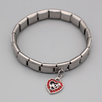 Hapiship 2019 New Original Daisy Heart Mom Red Rhinestone Italian Charm Fit 9mm Bracelet Stainless Steel Jewelry Making DJ52