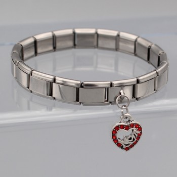 Hapiship 2019 New Original Daisy Heart Mom Red Rhinestone Italian Charm Fit 9mm Bracelet Stainless Steel Jewelry Making DJ52