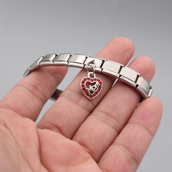 Hapiship 2019 New Original Daisy Heart Mom Red Rhinestone Italian Charm Fit 9mm Bracelet Stainless Steel Jewelry Making DJ52