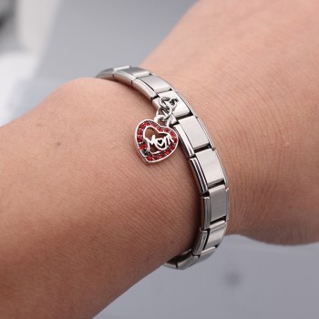 Hapiship 2019 New Original Daisy Heart Mom Red Rhinestone Italian Charm Fit 9mm Bracelet Stainless Steel Jewelry Making DJ52