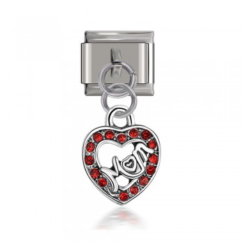 Hapiship 2019 New Original Daisy Heart Mom Red Rhinestone Italian Charm Fit 9mm Bracelet Stainless Steel Jewelry Making DJ52