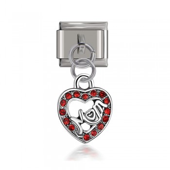 Hapiship 2019 New Original Daisy Heart Mom Red Rhinestone Italian Charm Fit 9mm Bracelet Stainless Steel Jewelry Making DJ52