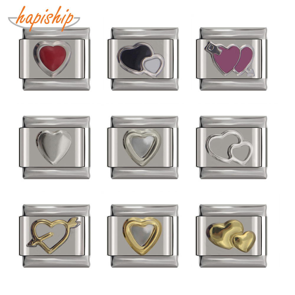 Hapiship 1Pcs 9mm Width Original Daisy Cute Nice Gold Silver Color Heart Charm Fit Bracelet Stainless Steel Jewelry Making DJ132