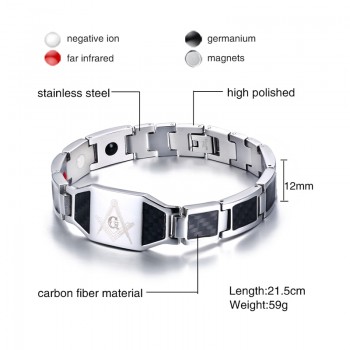 Vnox Masonic Carbon Fiber Men Health Care Bracelet Bangle Magnetic Energy Power Stainless Steel Bracelets Jewelry for Man